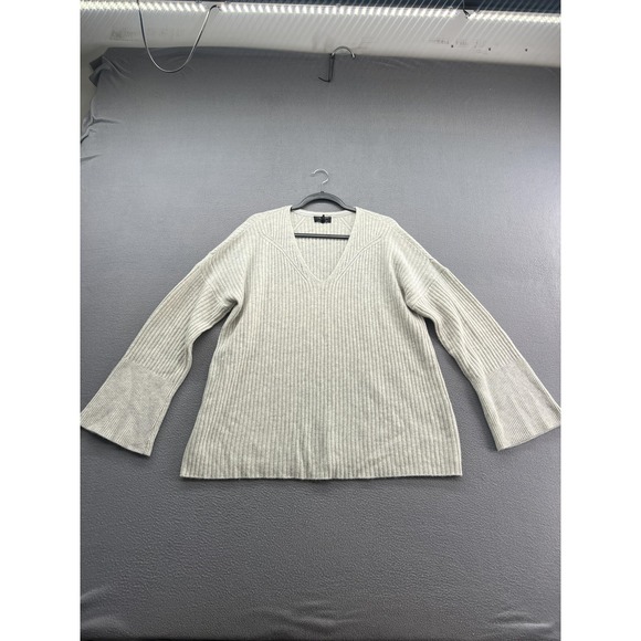 rag & bone Sweater Womens Large Gray 100% Cashmere V Neck Ribbed Bell Sleeves